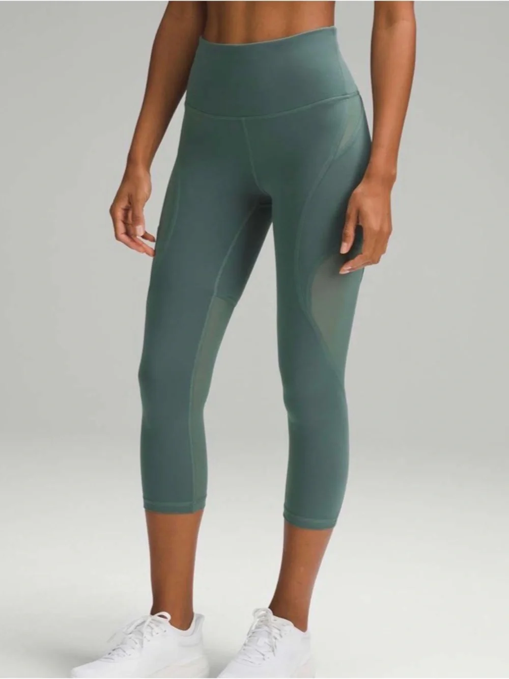 Lululemon Wunder Train Mesh Panel High-Rise Crop 21 Medium Forest W6CPAS Mesh 10 - Picture 1 of 14
